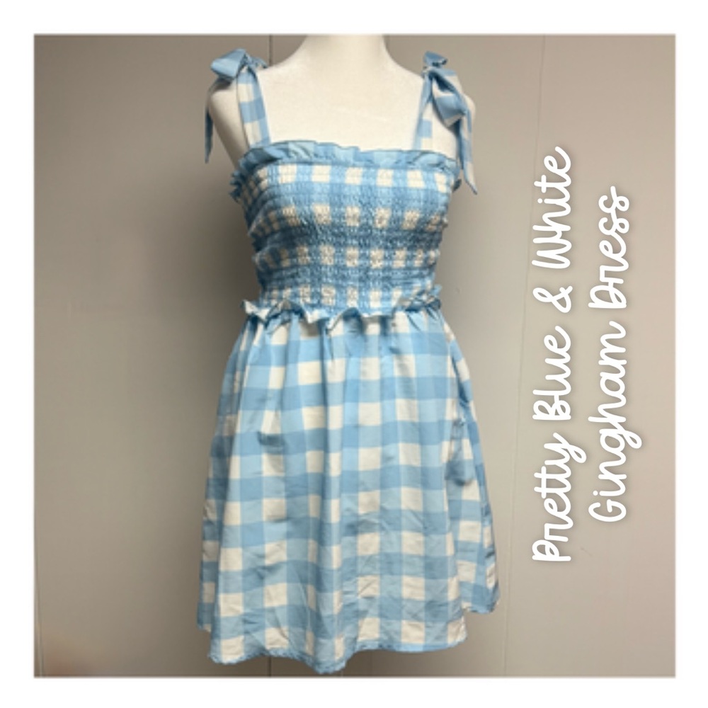 **DONATED** Lily Rose Blue & White Gingham Smocked Dress || Size Small - Picture 1 of 7